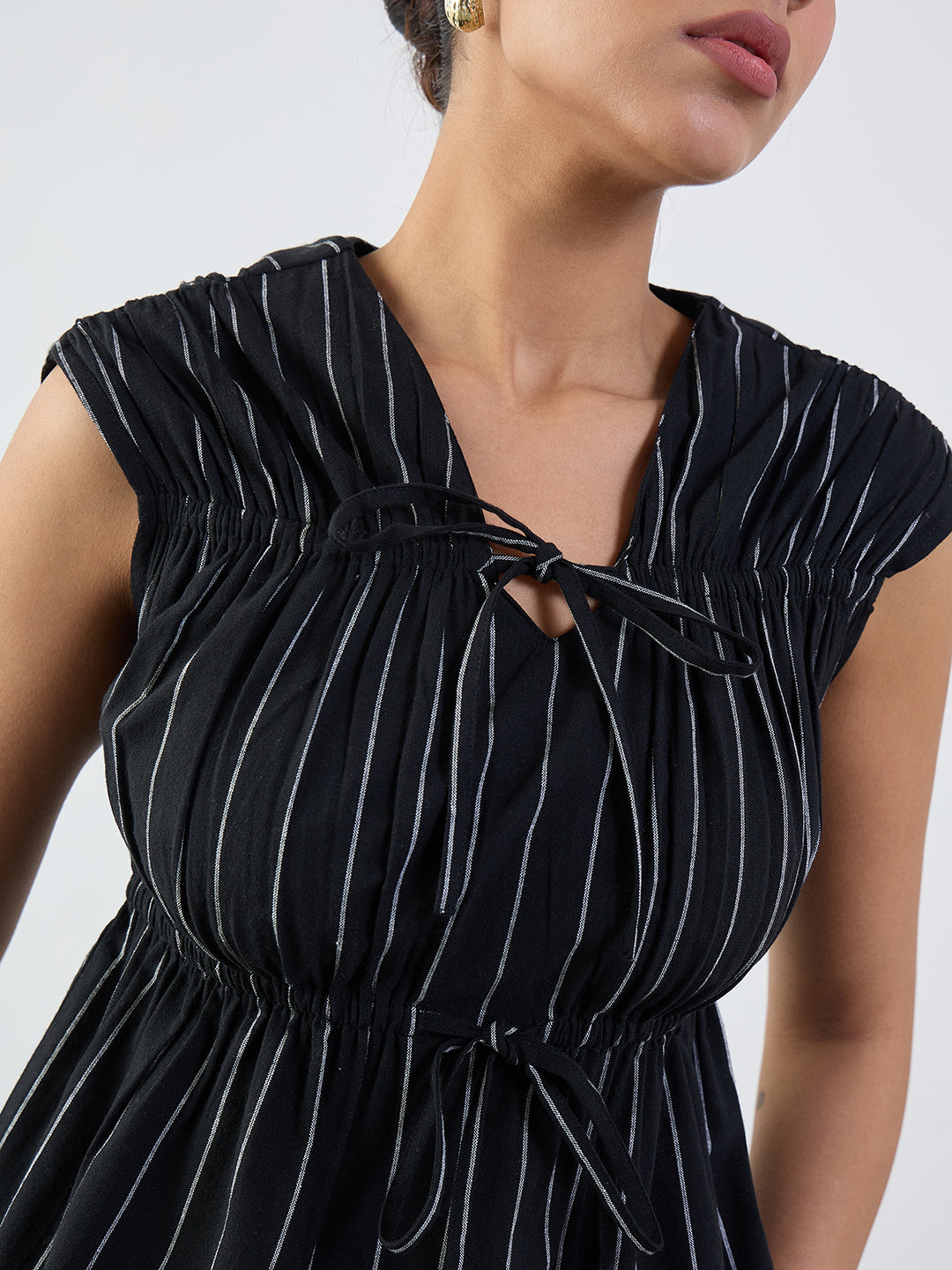 Black Stripe Tie-Up Top