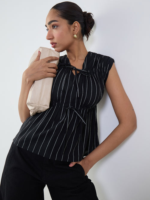 Black Stripe Tie-Up Top