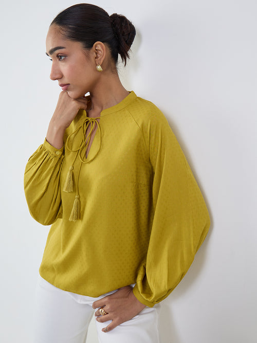 citrine-green-peasant-sleeves-tie-up-top-ff-7508