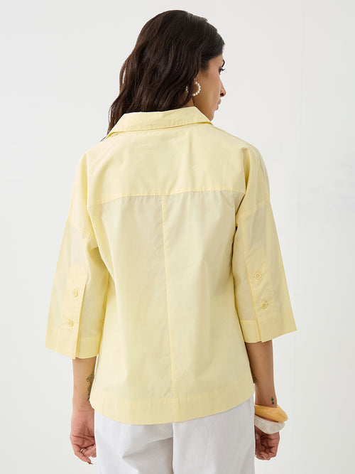 CrispCotton Butter Yellow Pleat Detail Shirt