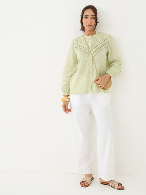 Sage Pleated Yoke Dobby Shirt