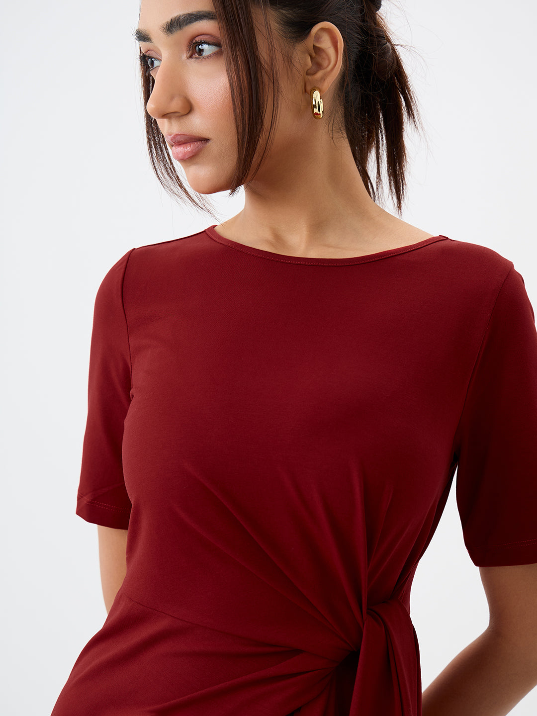 TrueStretch Red Side Tie-Up Mini Dress