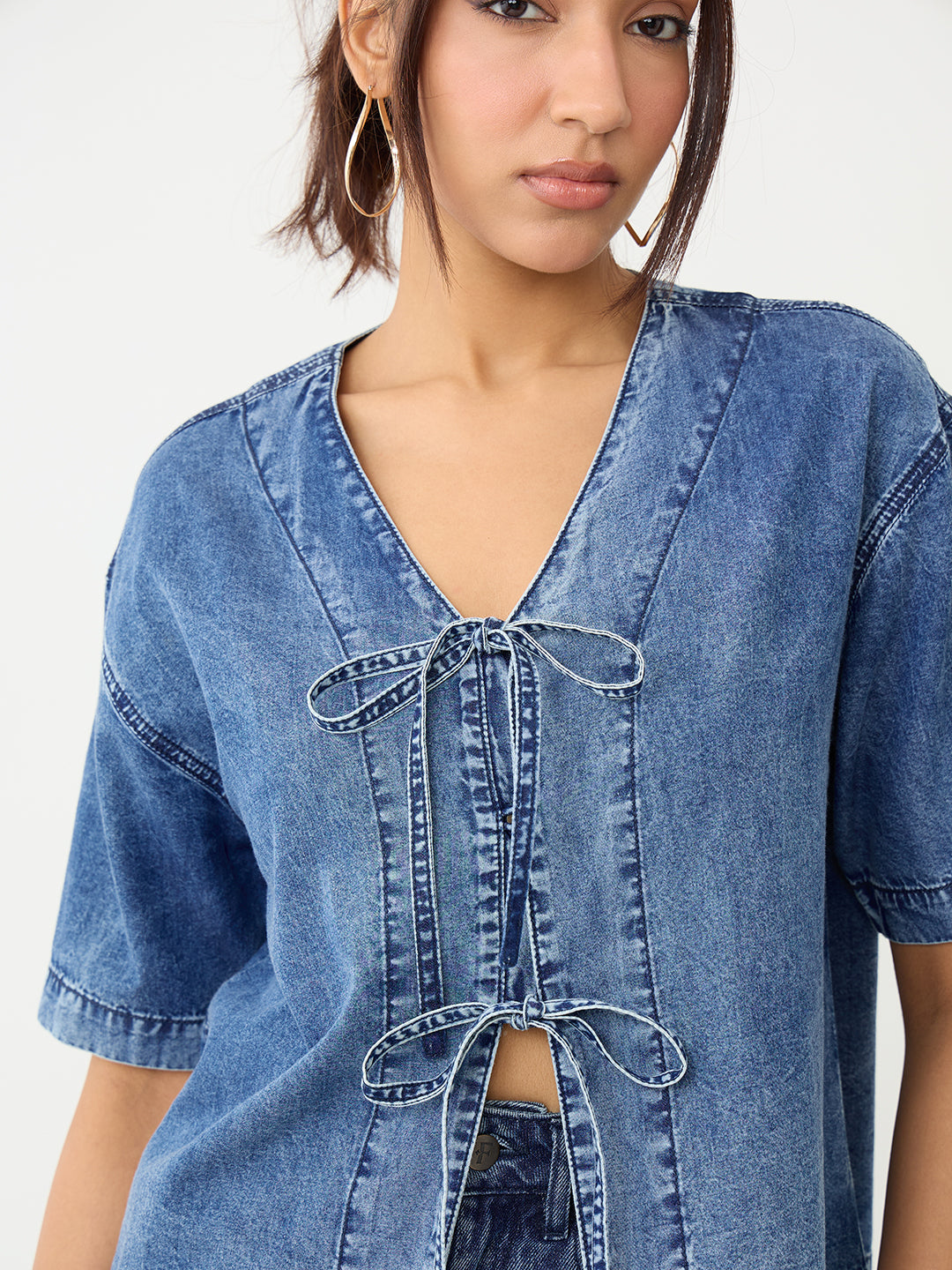 DenimLite Acid Blue Front Tie-Up Top