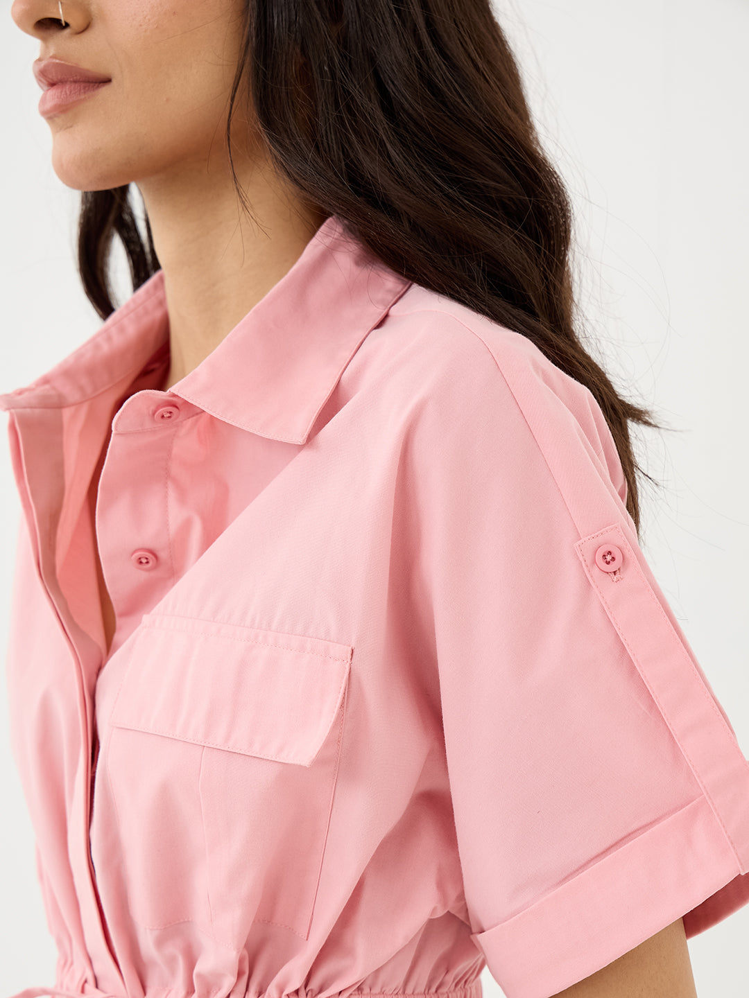 CrispCotton Pink Drawstring Detail Shirt