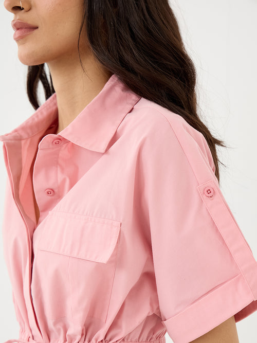 CrispCotton Pink Drawstring Detail Shirt