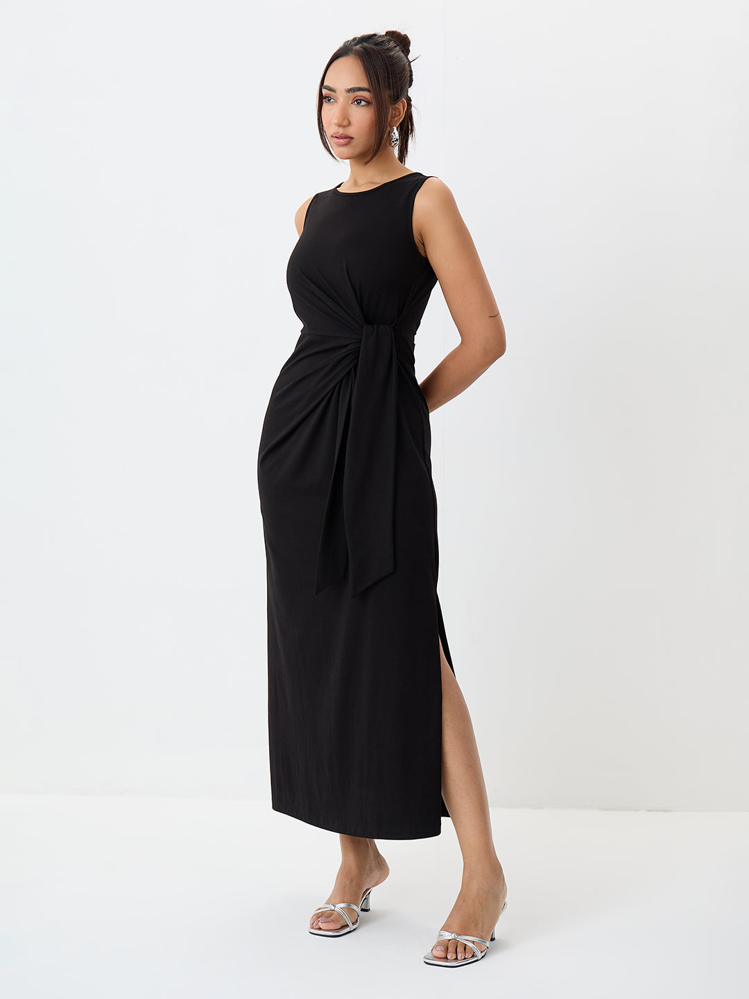 TrueStretch Black Side Tie-Up Maxi Dress