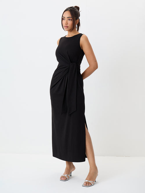 TrueStretch Black Side Tie-Up Maxi Dress