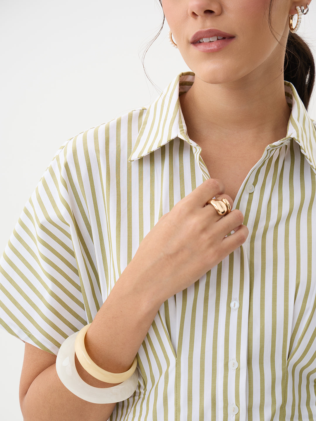 Olive Stripe Pleated Mini Dress