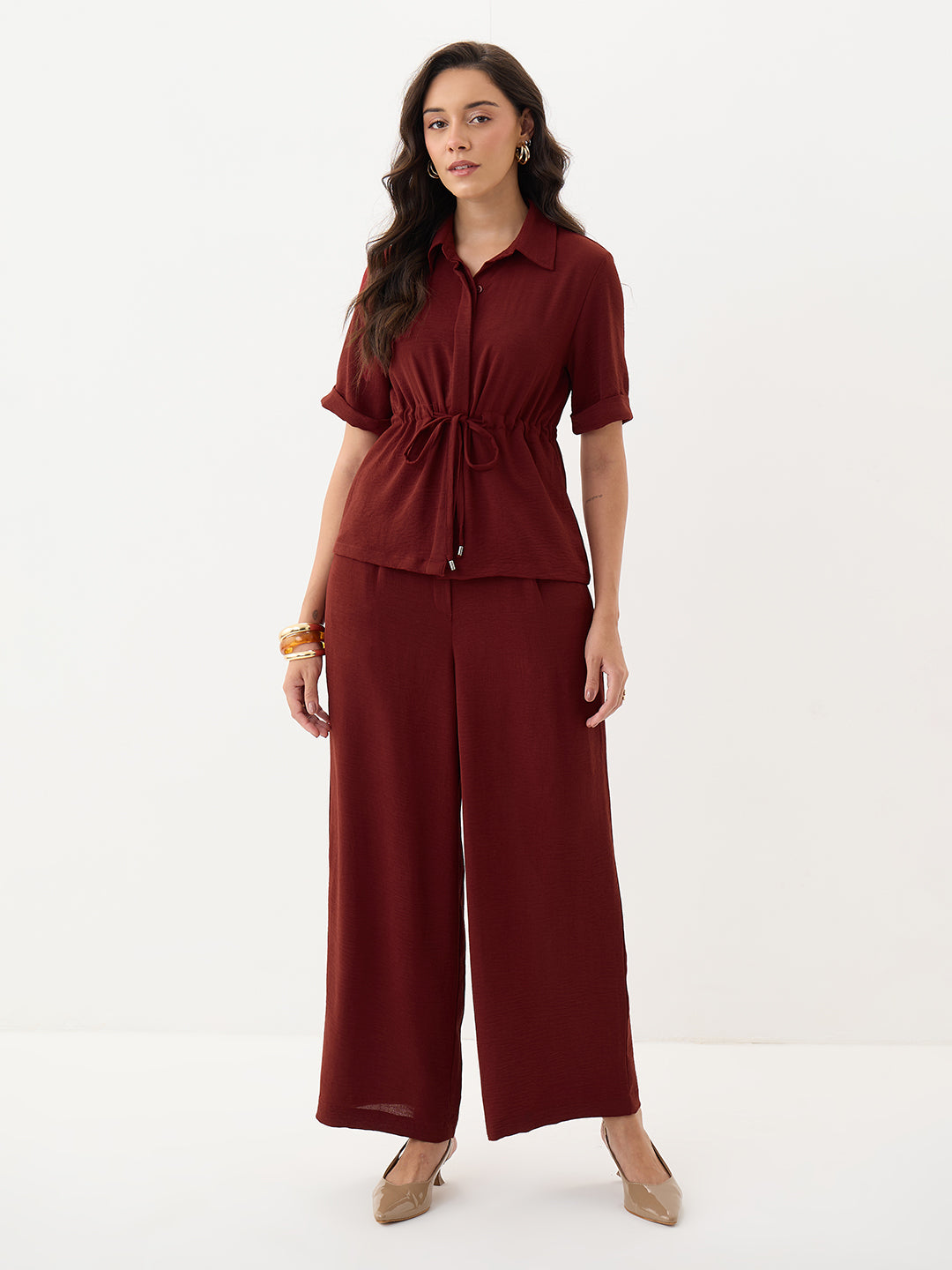 Maroon Drawstring Detail Co-Ord Set