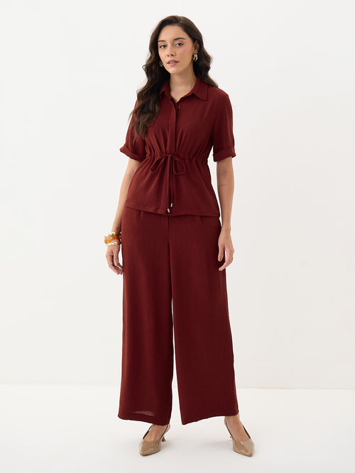 Maroon Drawstring Detail Co-Ord Set