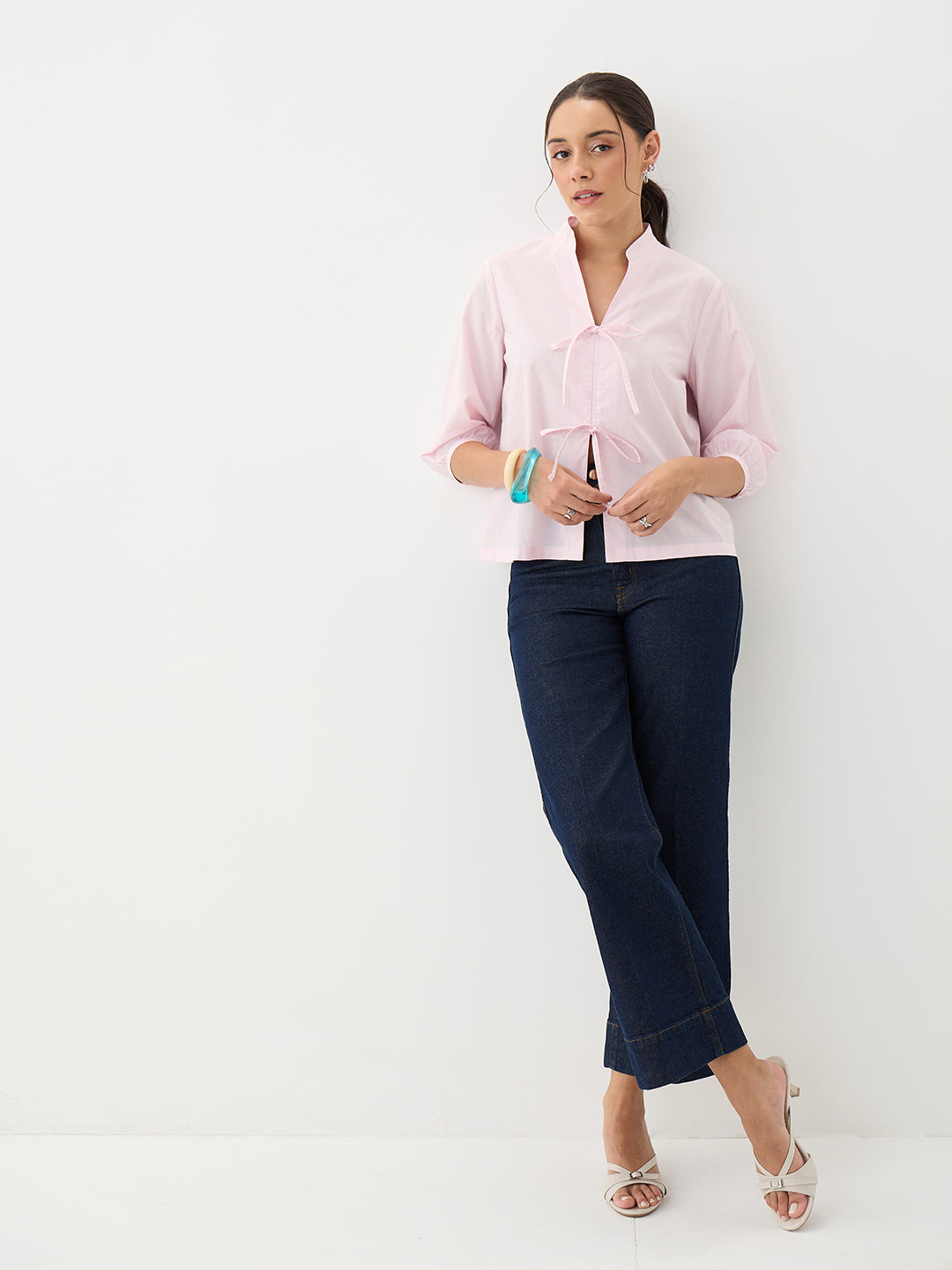 PaperLite Poplin Pink Tie-Up Top