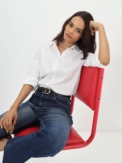 White Cotton Easy Fit Shirt