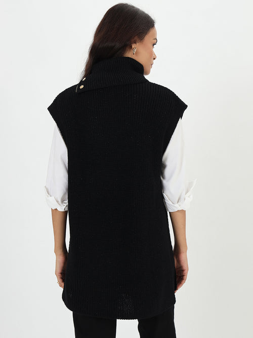 Black Lurex Turtle Neck Sweater Vest