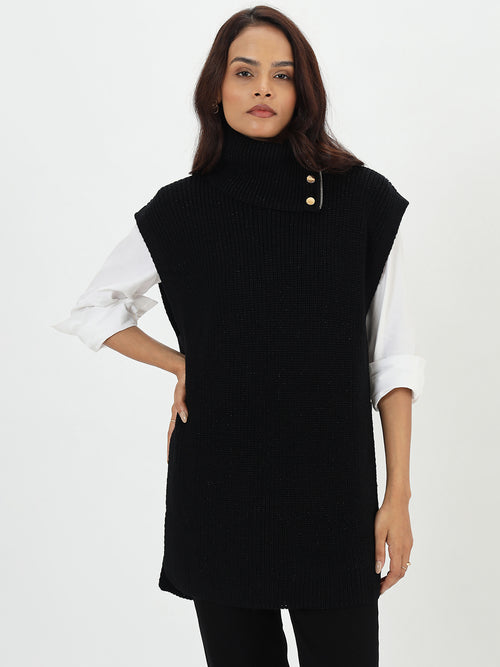 Black Lurex Turtle Neck Sweater Vest