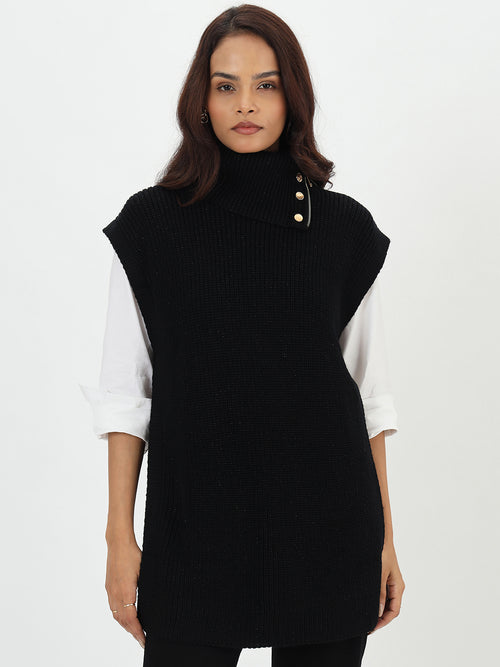 Black Lurex Turtle Neck Sweater Vest