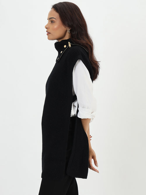 Black Lurex Turtle Neck Sweater Vest