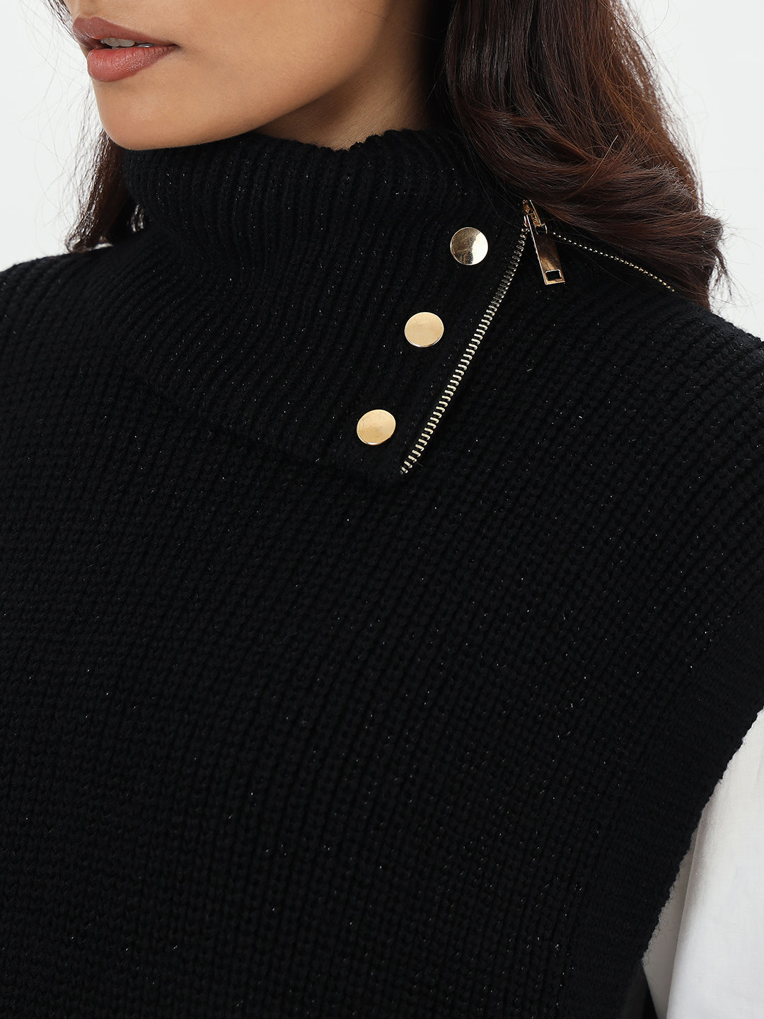 Black Lurex Turtle Neck Sweater Vest