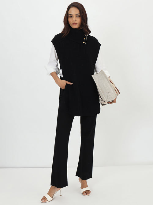 Black Lurex Turtle Neck Sweater Vest