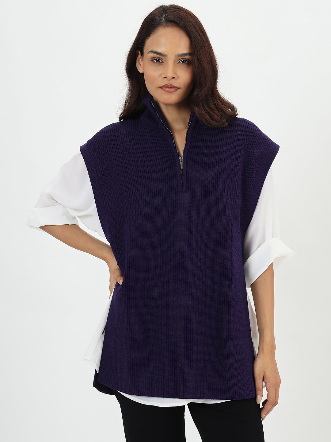 Deep Purple Half Zipper Sweater Vest