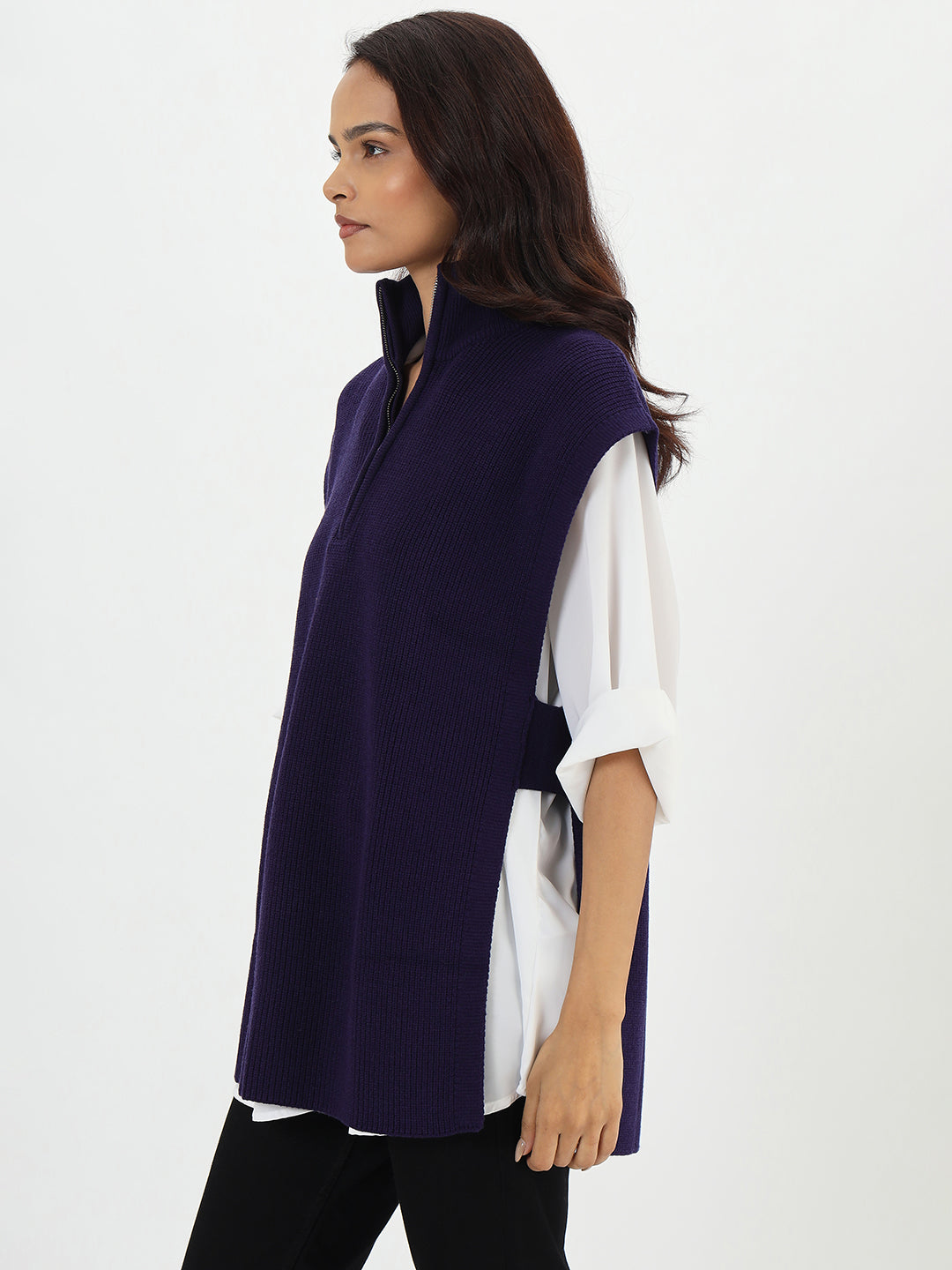 Deep Purple Half Zipper Sweater Vest