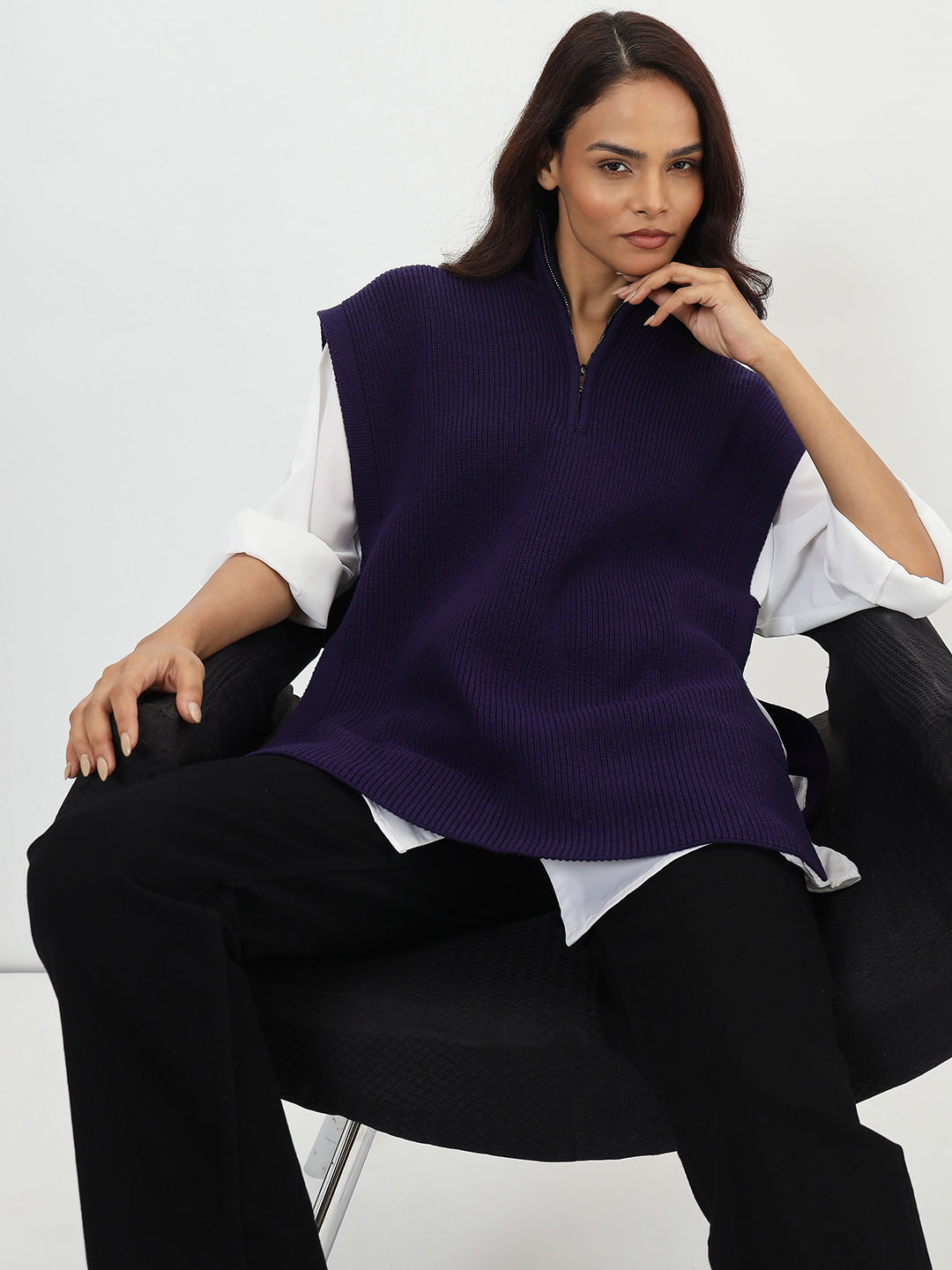 Deep Purple Half Zipper Sweater Vest