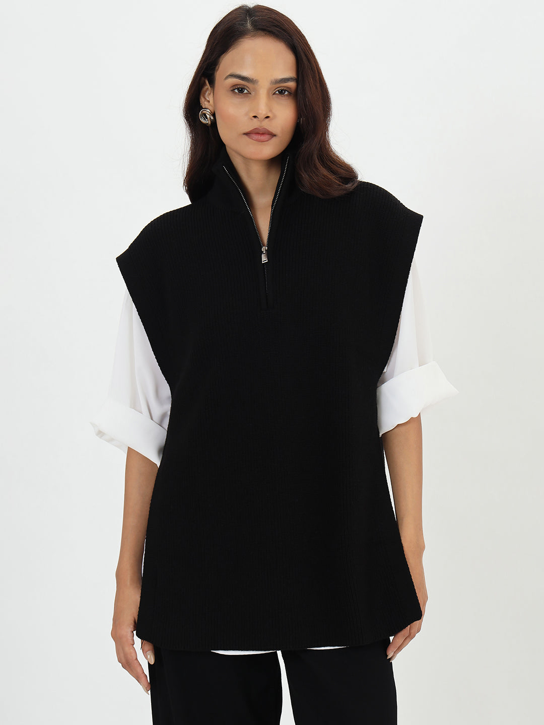 Black Half Zipper Sweater Vest