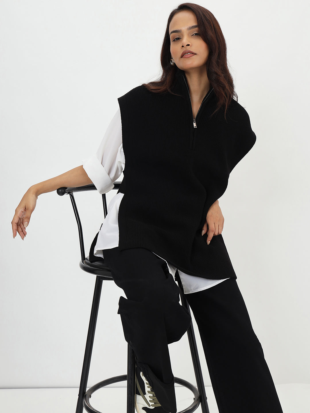 Black Half Zipper Sweater Vest