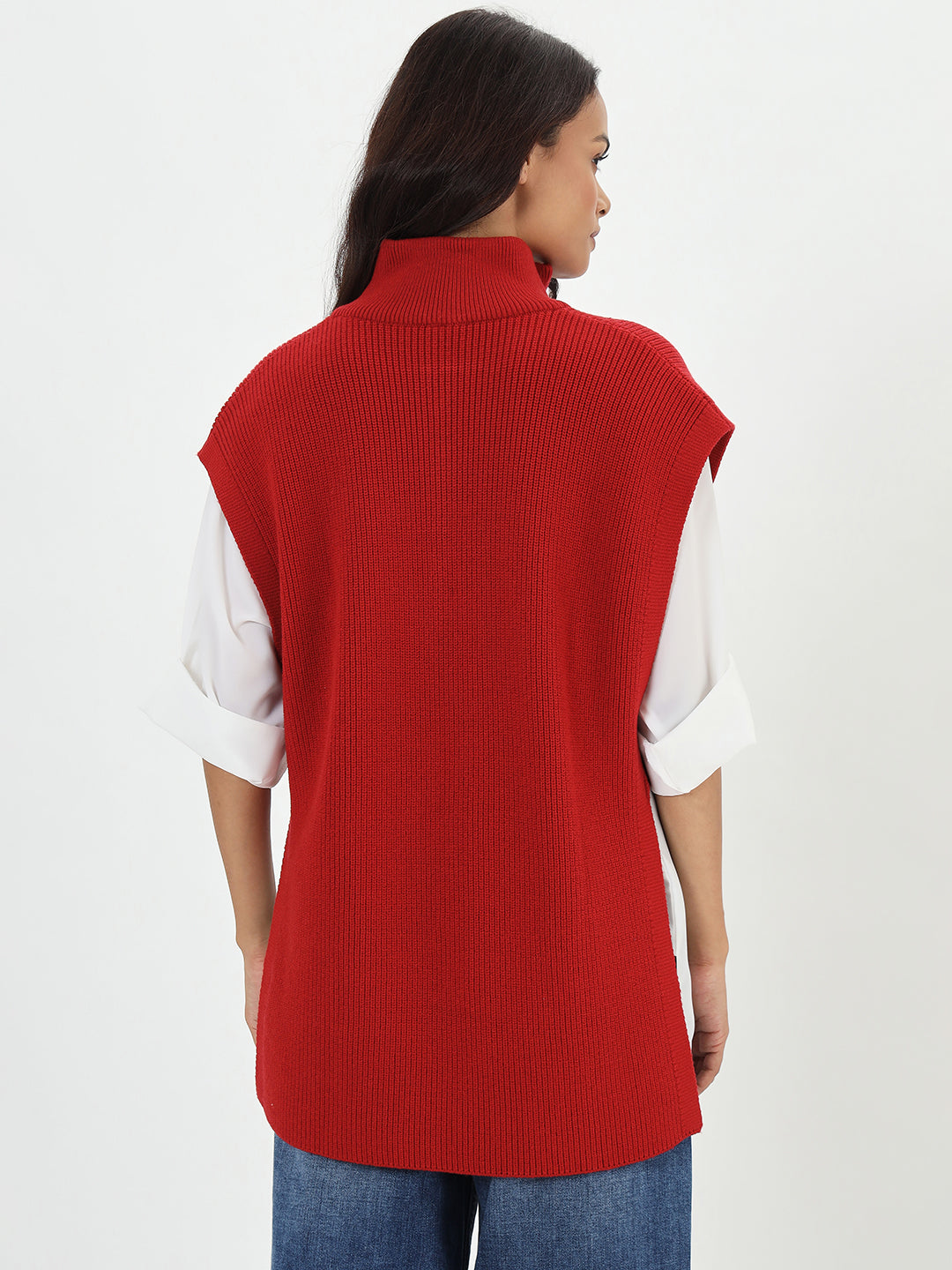 Deep Red Half Zipper Sweater Vest