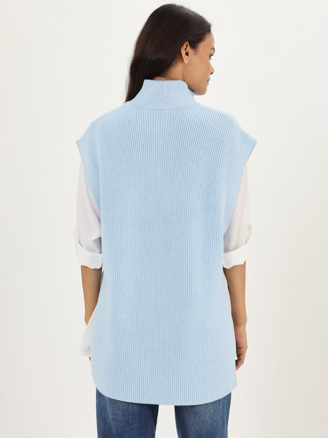 Light Blue Half Zipper Sweater Vest