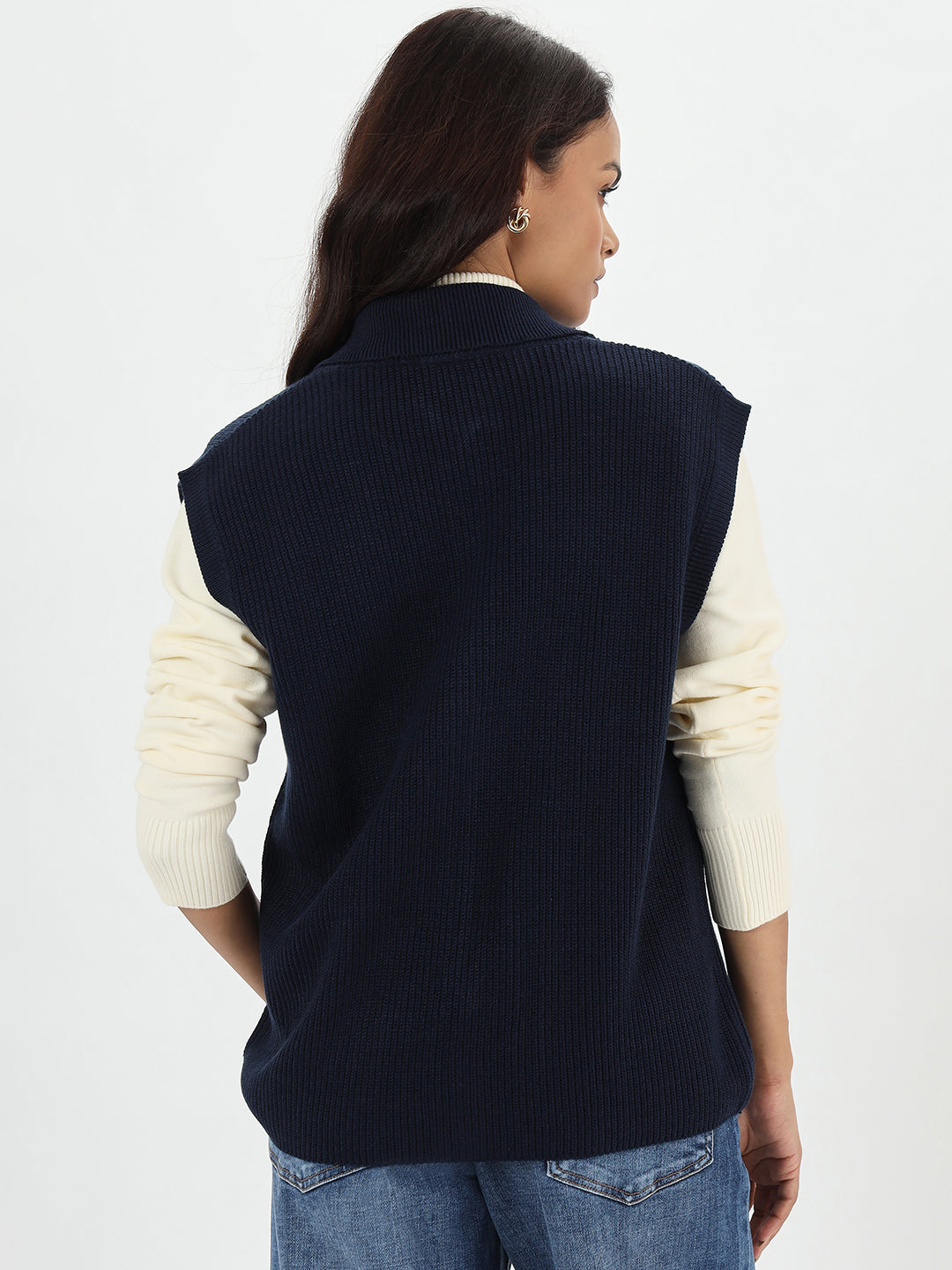 Navy Sleeveless Zipper Vest