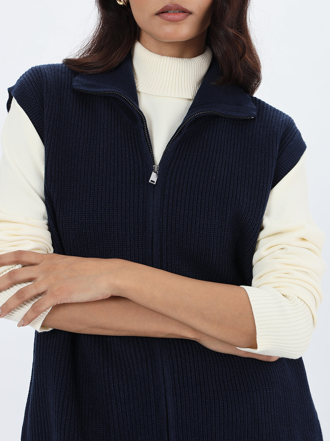 Navy Sleeveless Zipper Vest
