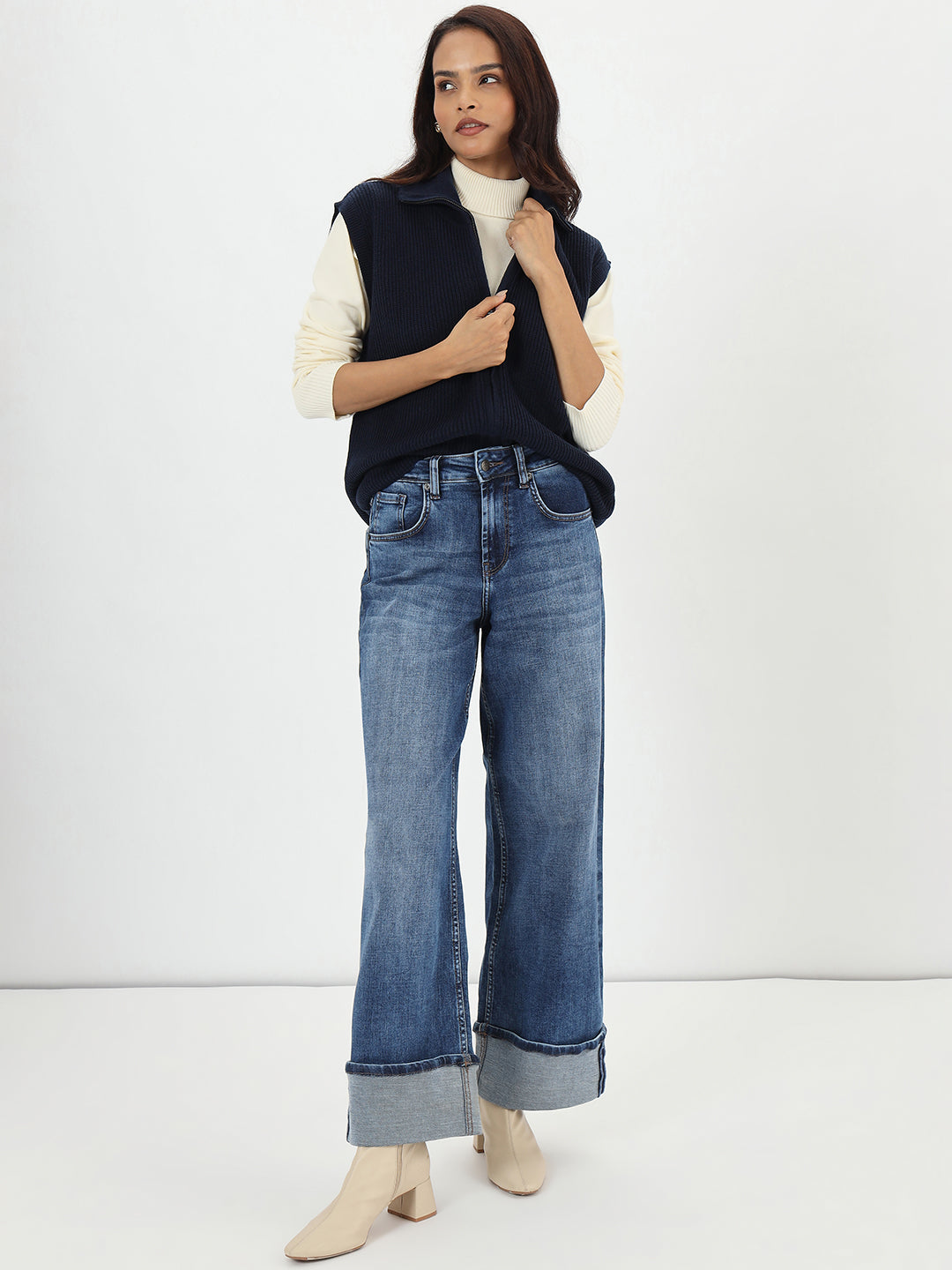 Navy Sleeveless Zipper Vest