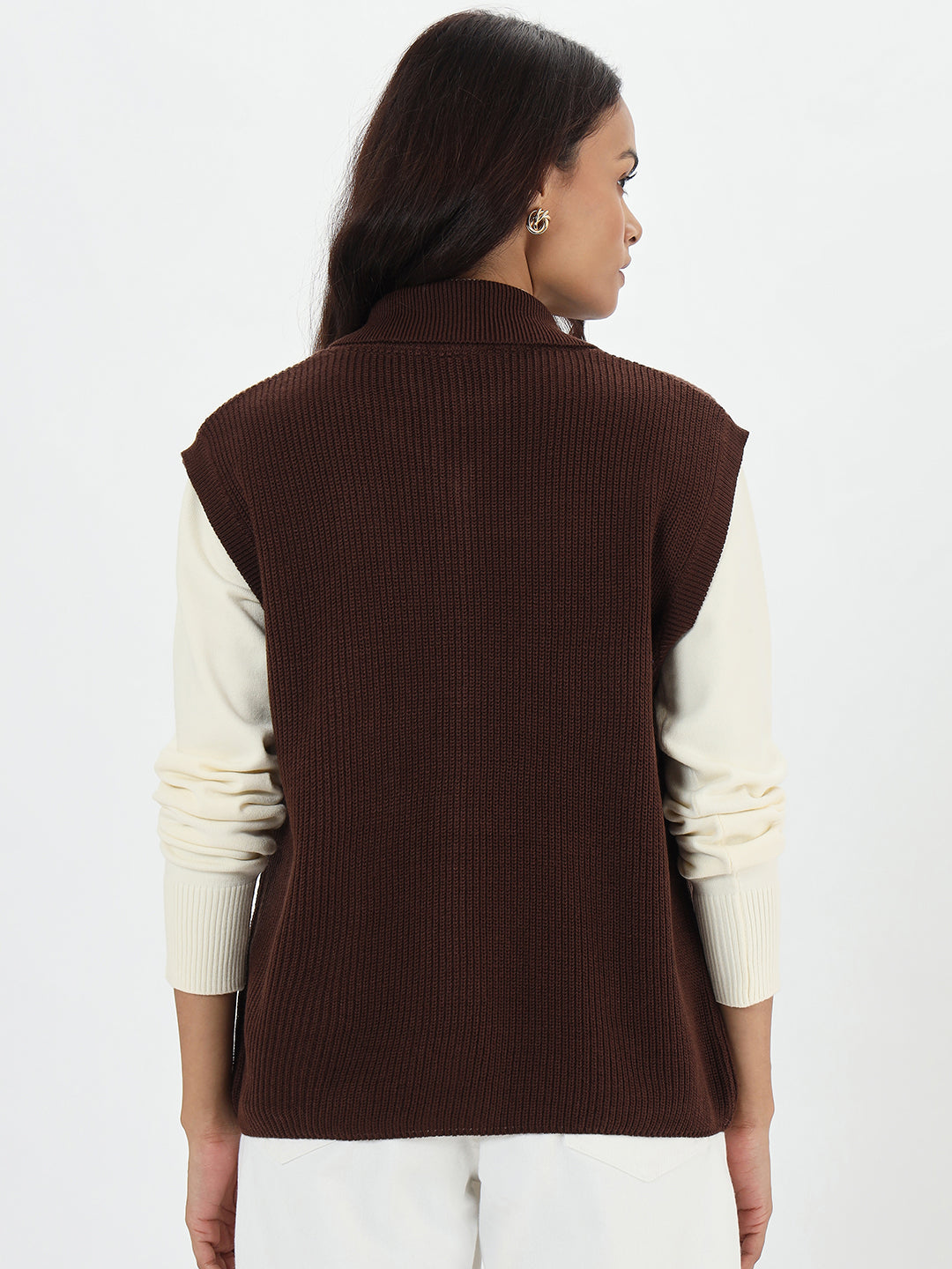 Coffee Brown Sleeveless Zipper Vest