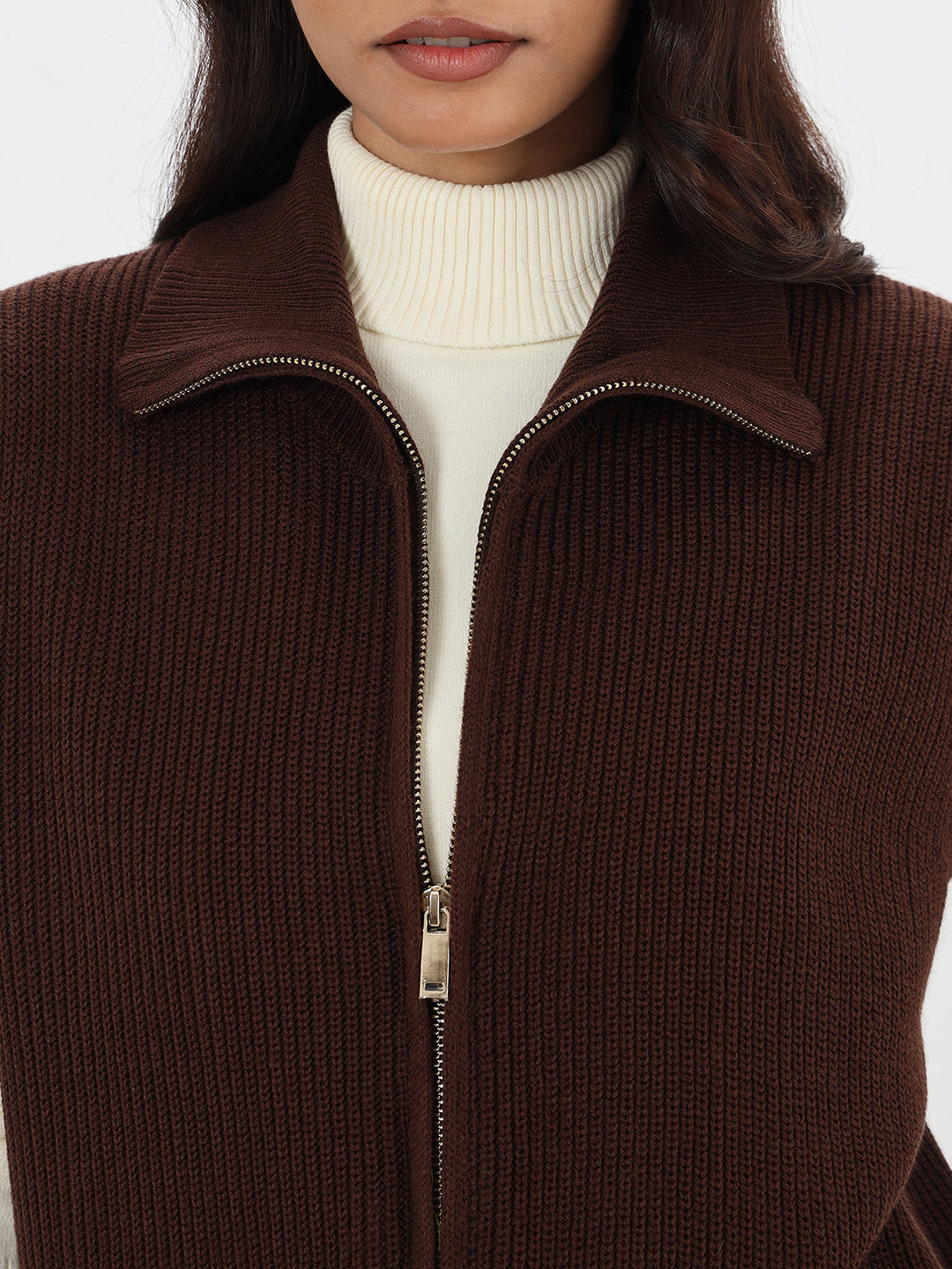 Coffee Brown Sleeveless Zipper Vest