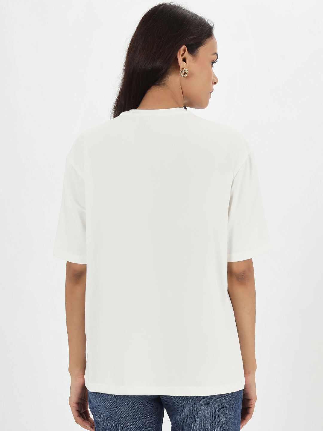 White Oversize Cotton Knit T-Shirt