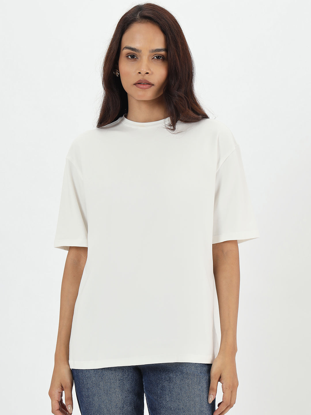 White Oversize Cotton Knit T-Shirt