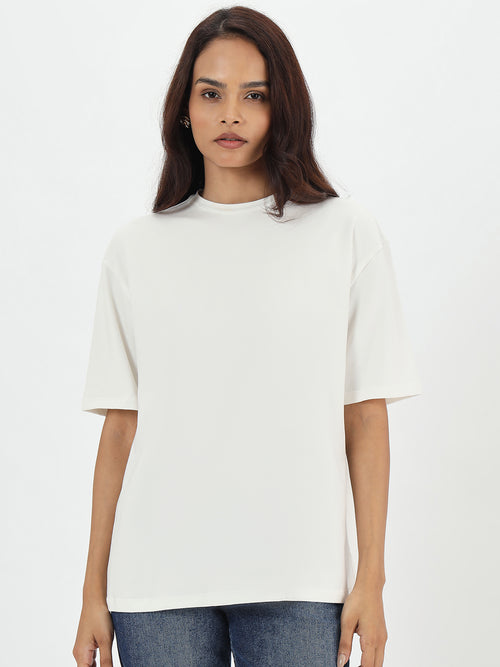 White Oversize Cotton Knit T-Shirt