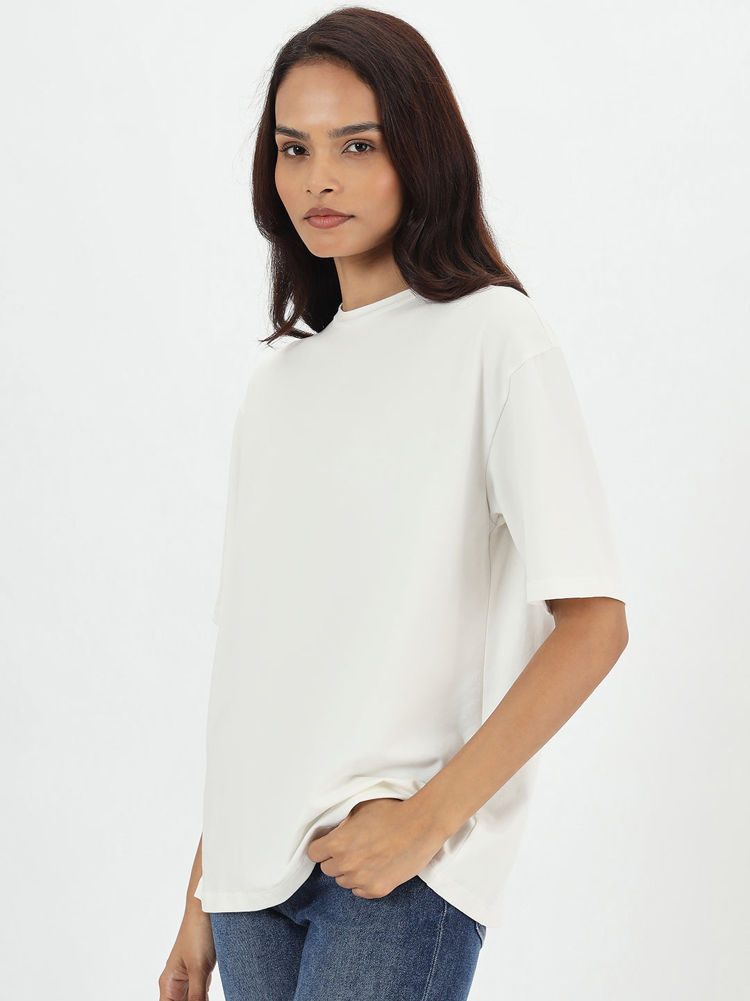 White Oversize Cotton Knit T-Shirt