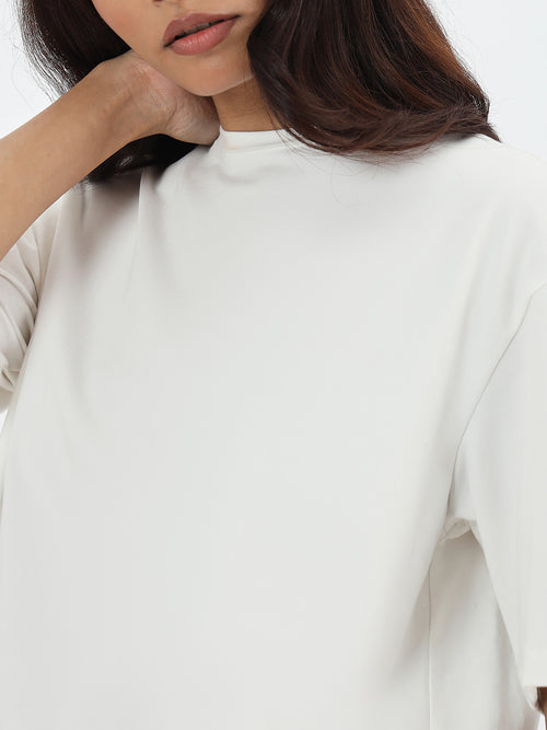 White Oversize Cotton Knit T-Shirt