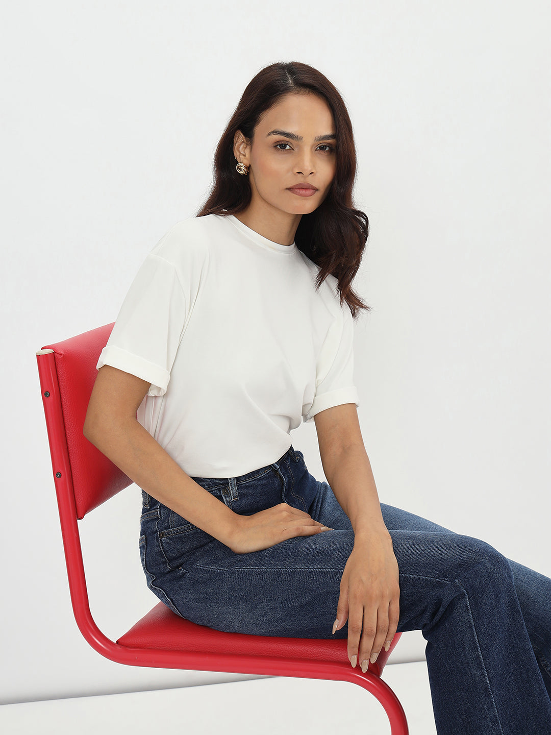 White Oversize Cotton Knit T-Shirt