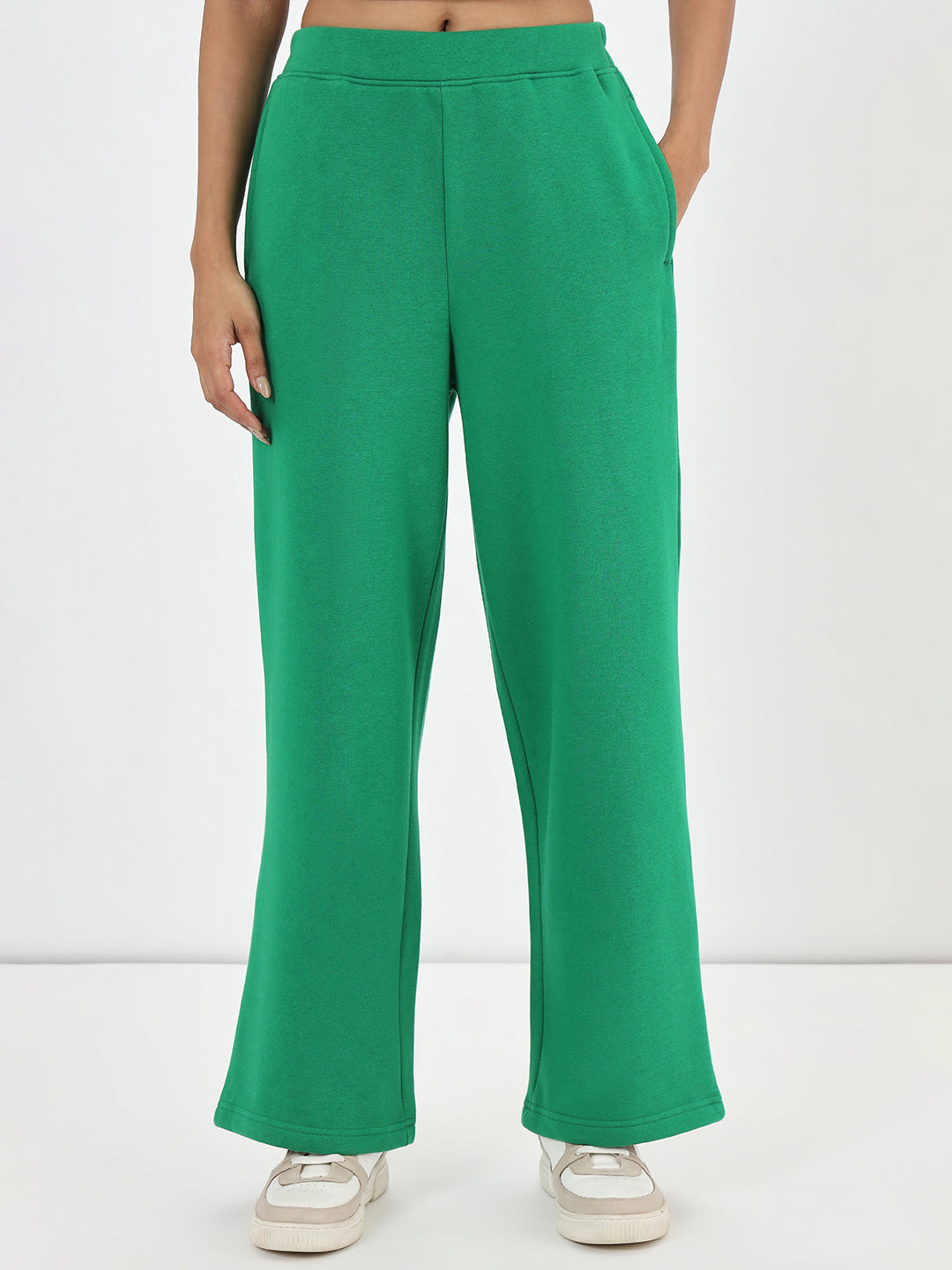 Bright Green Straight Fit Fleece Trackpants