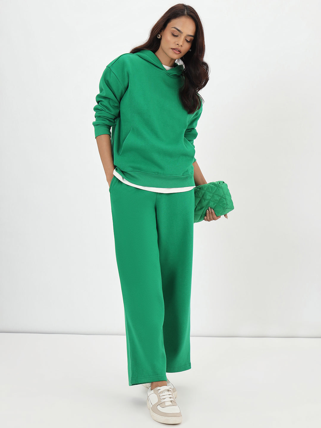Bright Green Straight Fit Fleece Trackpants