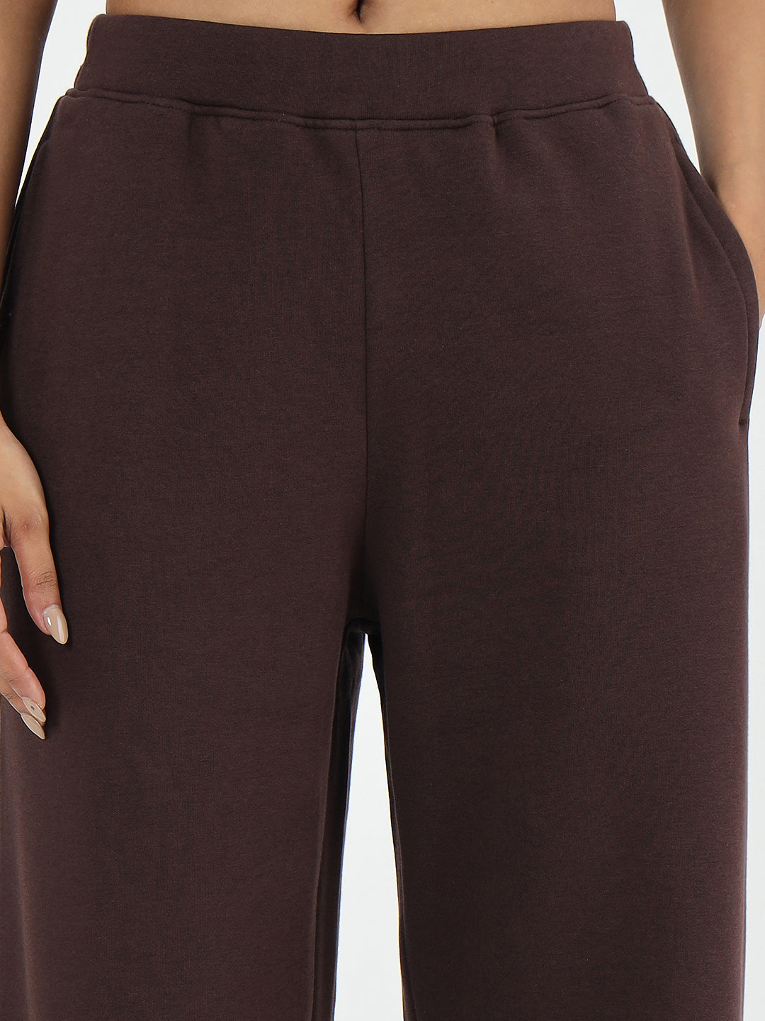 Coffee Brown Straight Fit Fleece Trackpants