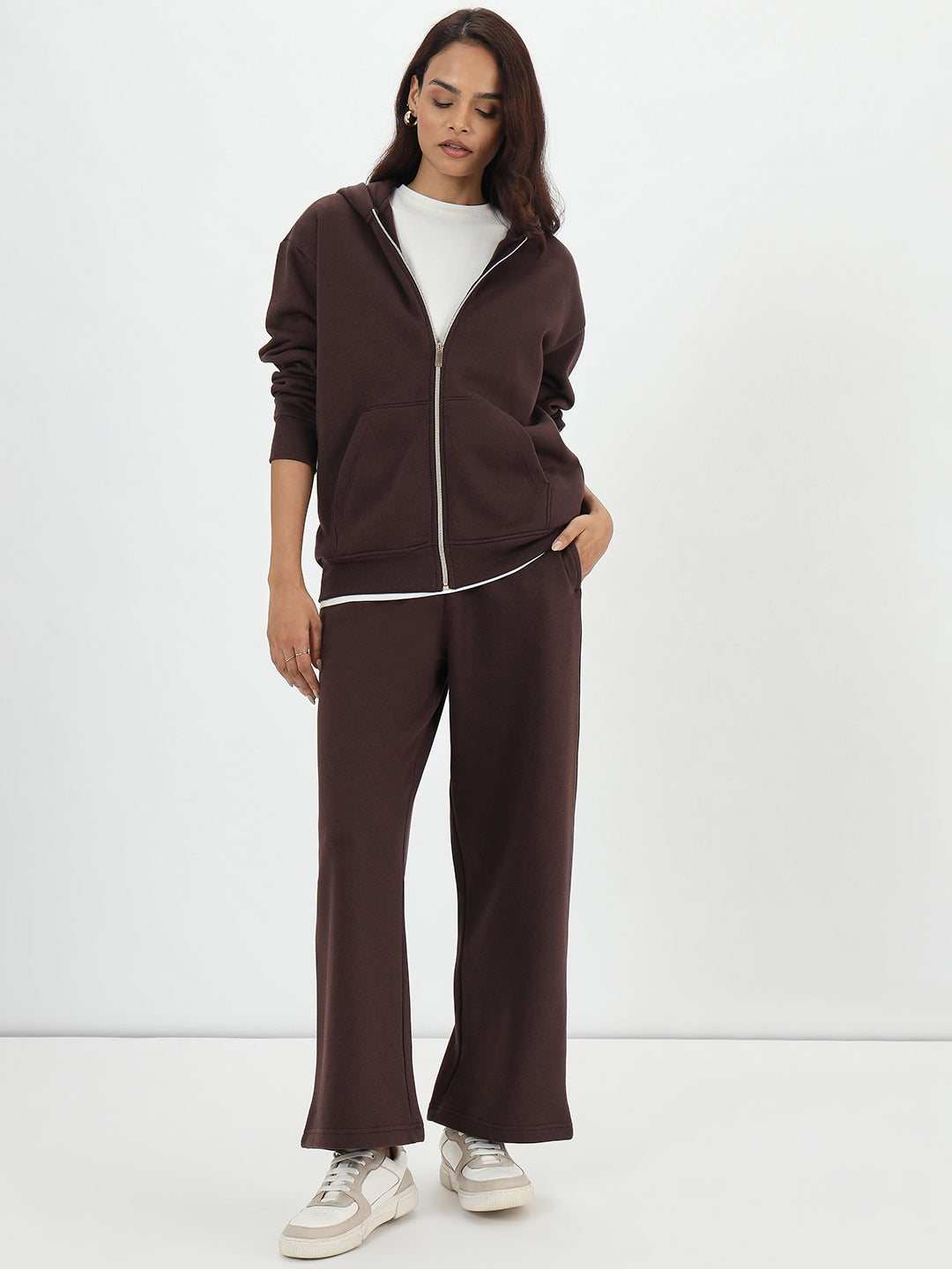 Coffee Brown Zip-Up Fleece Hoodie