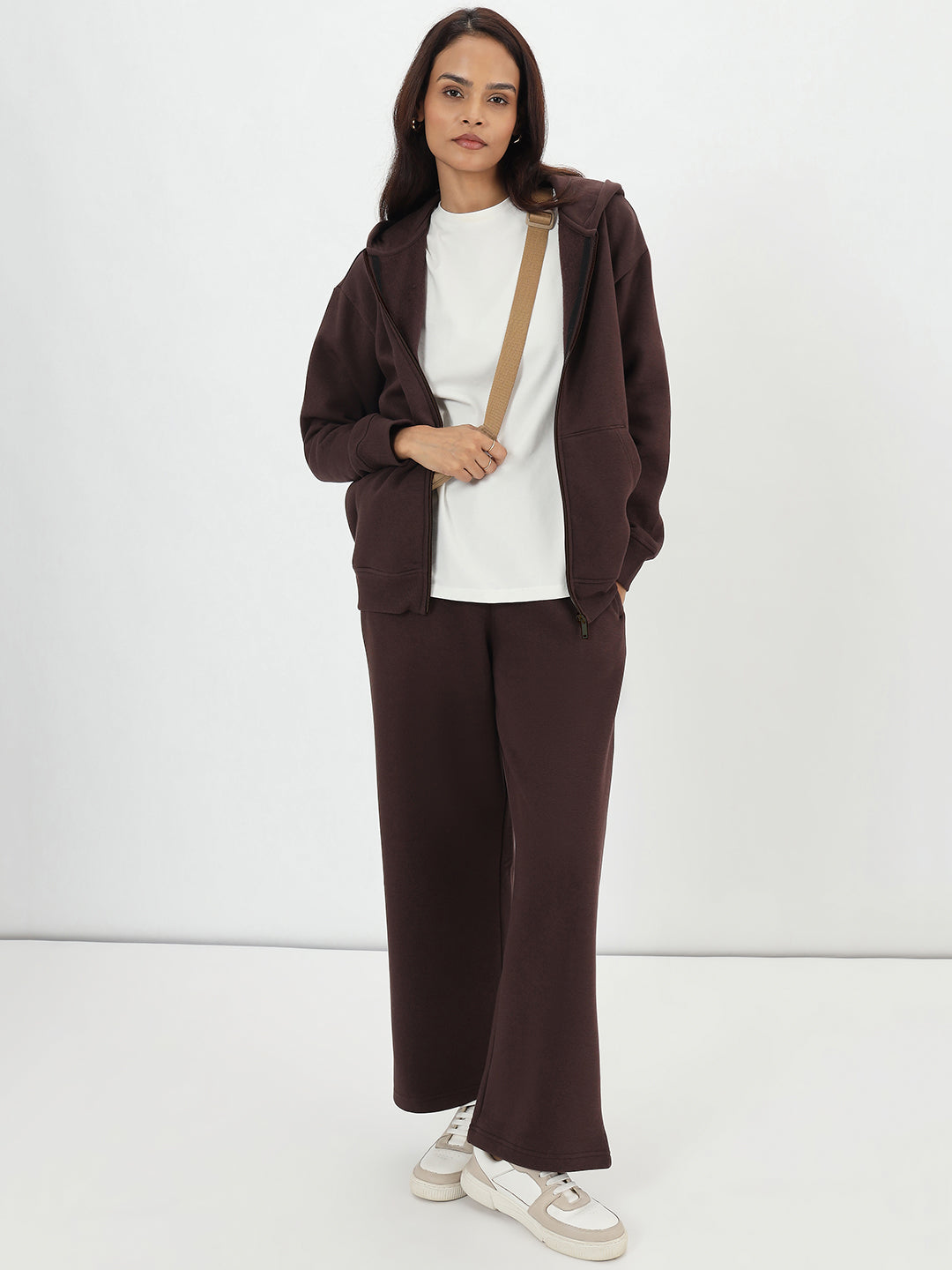 Coffee Brown Straight Fit Fleece Trackpants