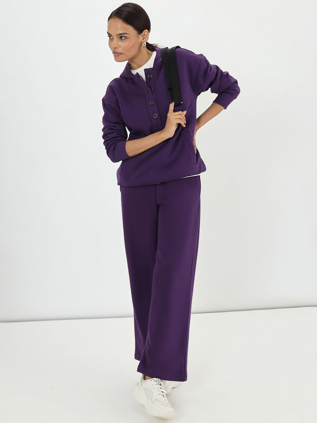 Deep Purple Button Down Fleece Hoodie