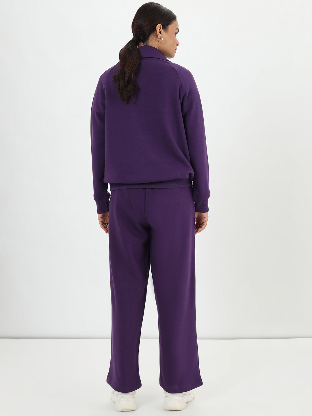 Deep Purple Half Zipper Fleece Sweatshirt