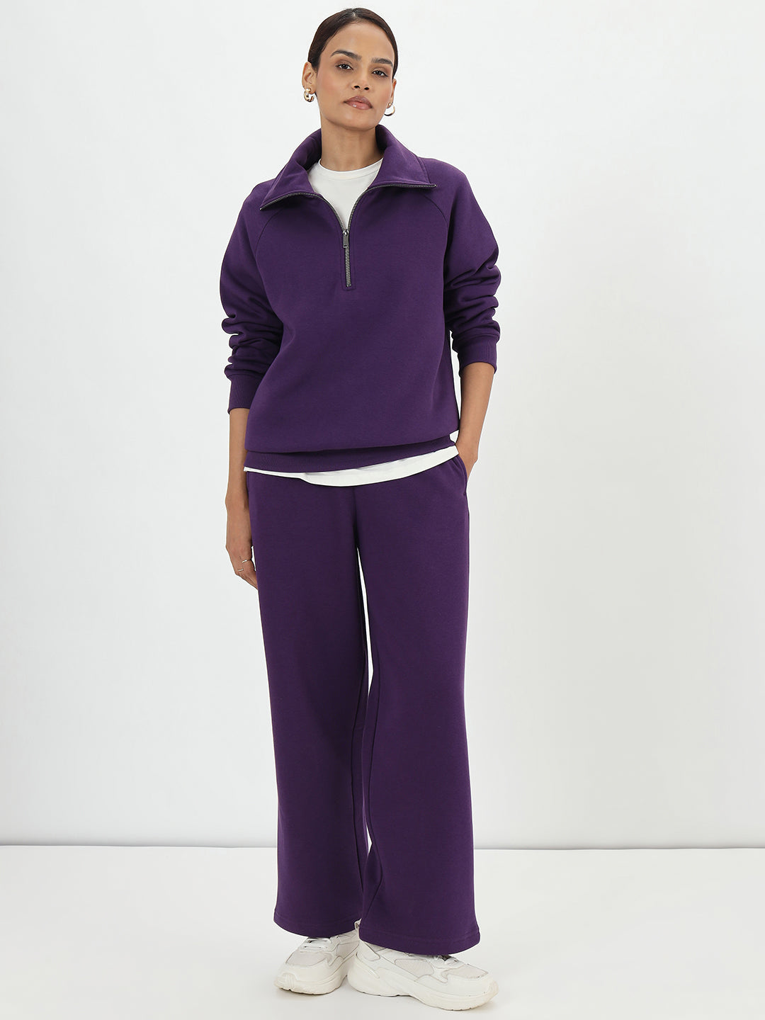 Deep Purple Half Zipper Fleece Sweatshirt