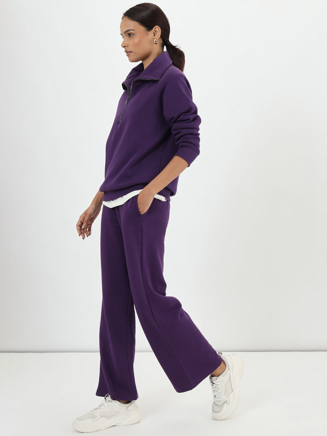 Deep Purple Half Zipper Fleece Sweatshirt