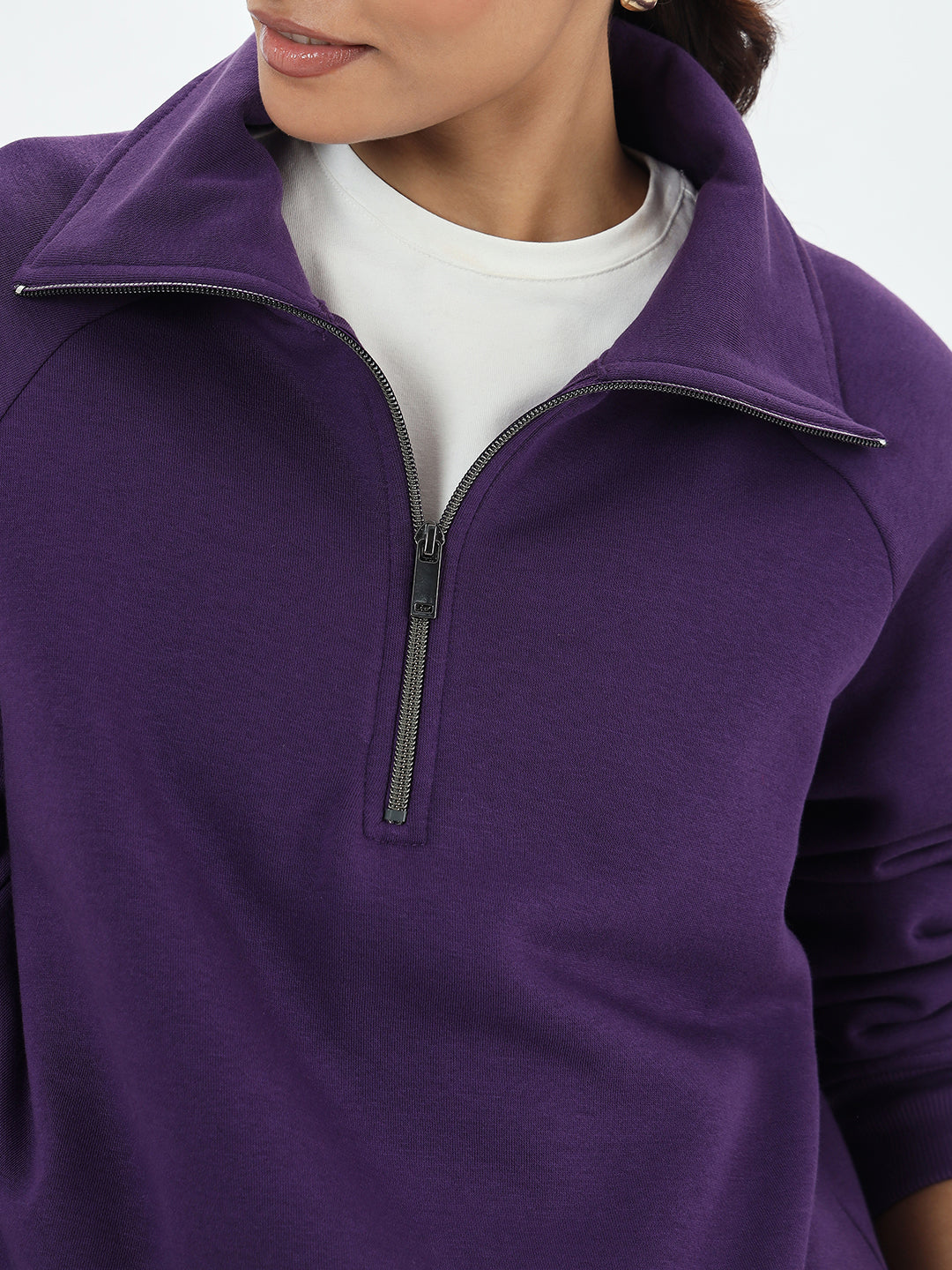 Deep Purple Half Zipper Fleece Sweatshirt